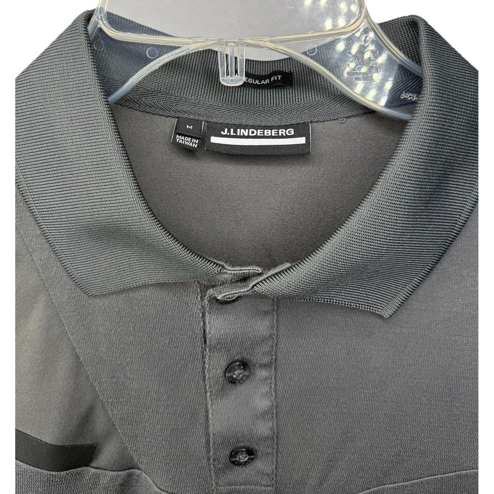 J.Lindeberg Men's Medium Arve Gray Regular Fit‎ Short Sleeve Polo Shirt